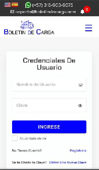 Página inicio sesión móvil